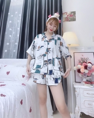 Đồ ngủ pijama ngắn phối màu trắng D1725