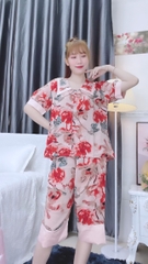Đồ ngủ pijama lửng phối màu hồng D1719