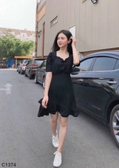 Đầm cổ bèo đen C1374