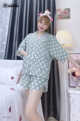 Đồ ngủ pijama ngắn phối màu xanh D1730