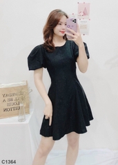 Đầm cổ tròn đen C1364
