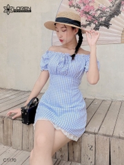 Đầm caro xanh C1170