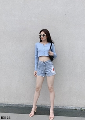 Quần jean short hoa cúc tua xanh B5123