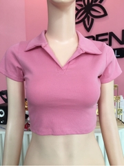 Áo croptop cổ trụ hồng A6331