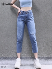 Quần jean baggy LOREN kiểu nút tua xanh B5169