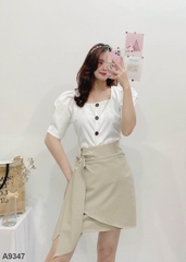 Set áo trắng váy nude A9347