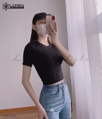 Áo croptop cổ tròn tay ngắn đen A6448