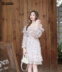 Đầm hoa trễ vai trắng C1643