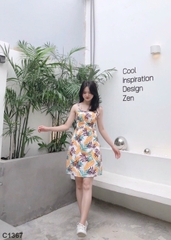 Đầm 2 dây lụa hoa C1367