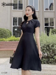Đầm LOREN xòe cổ tròn đen C1129