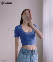 Áo croptop cổ vuông xanh A6542