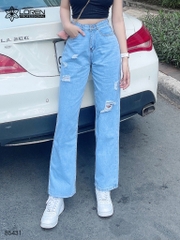 Quần jean ống rộng LOREN rách gối xanh B5431