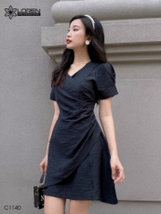 Đầm LOREN xòe cổ chéo đen C1140