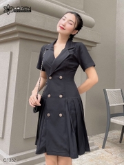 Đầm đính nút xếp ly đen C1352