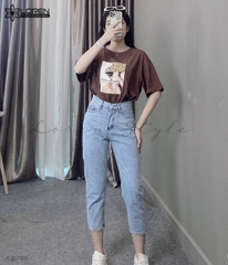 Áo thun nữ LOREN in hình nâu A2761