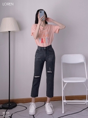 Quần jean baggy LOREN rách đen B5194