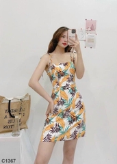 Đầm 2 dây lụa hoa C1367