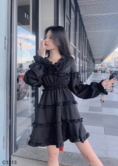Đầm phối bèo đen C1313