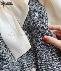 Đầm caro phối tay dài nude C1501