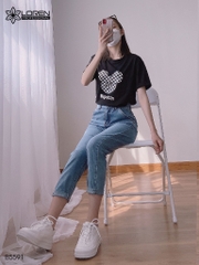 Quần jean baggy LOREN trơn tua xanh B5591