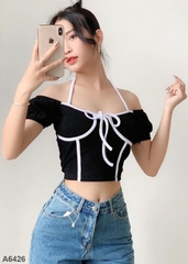 Áo croptop phồng tay đen A6426