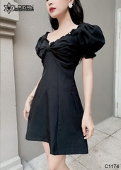 Đầm xòe tay phồng đen C1174