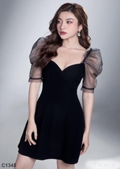 Đầm xòe phối lưới đen C1345