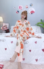 Đồ ngủ pijama dài phối cổ bèo kem D1652