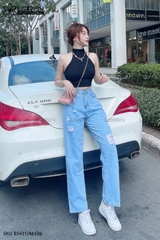 Quần jean ống rộng LOREN rách gối xanh B5431