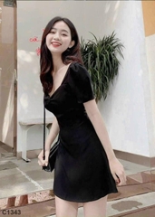 Đầm basic tay phồng đen C1343