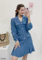 Đầm vest nút xanh C1314