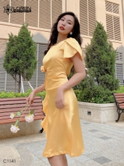 Đầm LOREN đính bông cổ tròn vàng C1141