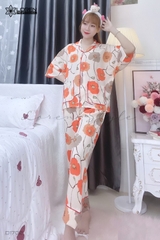 Đồ ngủ pijama tay ngắn quần dài cam D1702