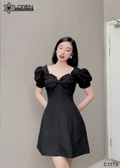 Đầm xòe tay phồng đen C1174