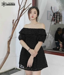 Đầm lông vũ bẹt vai đen C1469