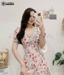 Đầm xòe hoa nhí kem C1696