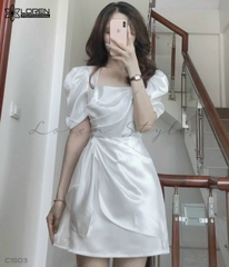 Đầm cổ u vạt xéo trắng C1503