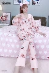 Đồ ngủ pijama dài phối cổ sen hồng D1628