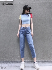 Quần jean baggy LOREN kiểu nút tua xanh B5169