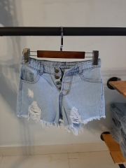 Quần jean short nhiều nút tua xanh B5016