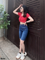 Quần jean ngố kiểu túi tua xanh B5183