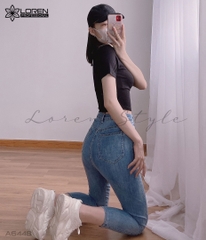 Áo croptop cổ tròn tay ngắn đen A6448