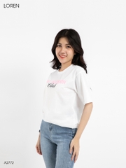 Áo thun nữ LOREN in chữ Bad Decision trắng A2772