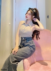 Áo croptop sát nách hở lưng kem A6406