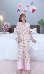 Đồ ngủ pijama tay ngắn quần dài hồng D1723