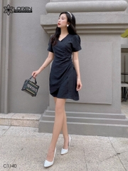 Đầm LOREN xòe cổ chéo đen C1140