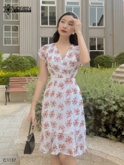 Đầm LOREN hoa xòe trắng C1137