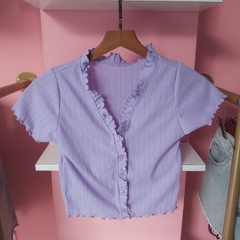 Áo croptop viền ren tím A6324