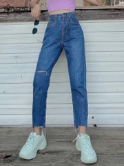 Quần jean baggy LOREN rách tua xanh B5391