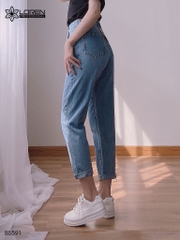 Quần jean baggy LOREN trơn tua xanh B5591